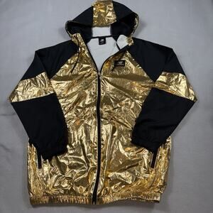 New Balance Metallic Gold Jacket Windbreaker Athleisure Size Small Podium Shine